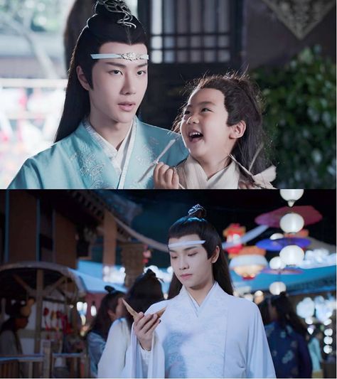 Lan Wangji (Wang Yibo) holding A-Yuan; Lan Sizhui (Zheng Fanxing) as a teenager beginning to remember his early childhood Lan Zhan And Lan Sizhui, Lan Wangji And Lan Sizhui, Lan Wangji And A-yuan, The Untamed Lan Sizhui, Lan Sizhui The Untamed, Sizhui The Untamed, Lan Yuan, A Yuan, Lan Sizhui