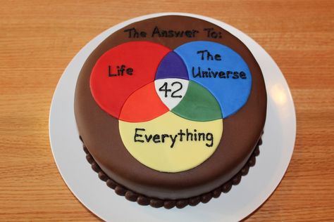 For my husbands 42nd birthday - hes a big fan of The Hitchhikers Guide to the Galaxy. I found this Venn diagram on the GraphJam website a long time ago, and it was perfect for this cake! Husband Ideas, Husband Birthday Quotes, Galaxy Cake, Cupcakes Birthday, 42nd Birthday, Birthday Cake For Him, Hitchhikers Guide To The Galaxy, Douglas Adams, Cake Central