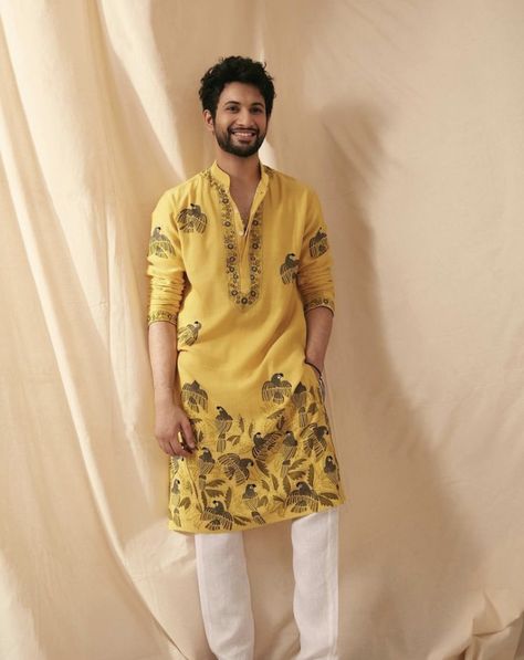 Haldi Dress For Groom, Kurta Designs Men's, Rohit Saraf, Latest Kurta Designs, Indian Wedding Clothes For Men, Haldi Dress, Boys Kurta Design, Haldi Outfits, Boots Outfit Men