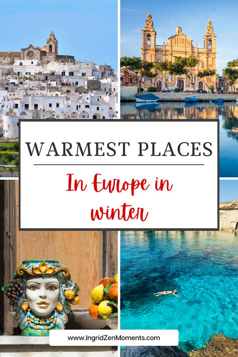 Where to go for winter sun in Europe: here are the warmest places in Europe in winter. Europe In December, Europe In Winter, Europe Winter, Places In Europe, Winter Sun, Europe Travel Destinations, Winter Vacation, Where To Go, Warm Winter