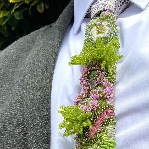 MILA on Instagram: "New hand embroidered tie design 👔🌱🪸🧶🪴" Embroidery In Fashion, Bipoc Fashion, Tie Embroidery, Beaded Tie, Embroidered Tie, Dopamine Dressing, Tie Design, Gay Wedding, Mans World