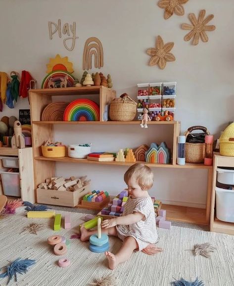 Milk Tooth 🌻 Toys & Decor 🐚 Kath on Instagram: "Sharing some playroom inspo from @the_gorman_lane this evening. Beautiful, calming, engaging 🥰" Toddler Montessori Bedroom, Waldorf Playroom, Play Bedroom, Play Corner, Montessori Playroom, Calm Down Corner, Office Playroom, Toddler Playroom, Children Toys