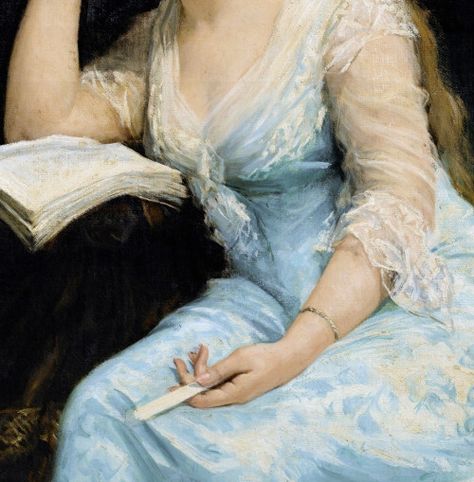 “Portrait of a Young Woman Reading” (1880) (detail) by Marie Bashkirtseff (1858-1884). Women Reading, Great Works Of Art, Woman Sketch, Art Details, Costume Drama, Classic Image, Woman Reading, Enchanted Garden, Detail Art