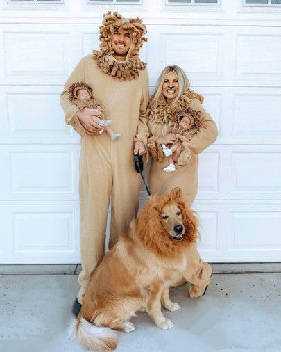 Lion Family Halloween Costume, Family Lion Costumes, Lion Halloween Costume Family, Adult Lion Costume Woman, Golden Retriever Lion Costume, Lion Family Costume, Diy Lion Costume Women, Lion Halloween Costume Women, Lion King Family Costume