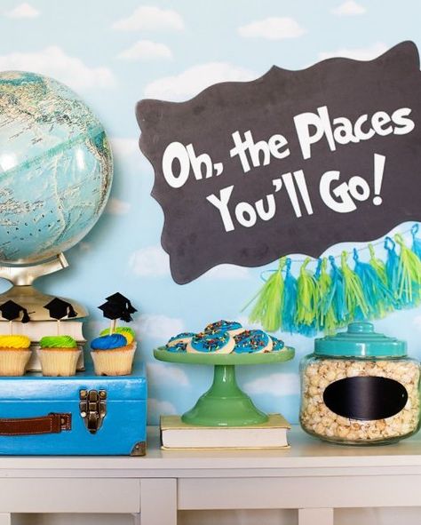 Dr Seuss Graduation Ideas, Elementary School Graduation Party Ideas, Elementary Graduation Ideas, Elementary Graduation Party Ideas, Oh The Places You Will Go Graduation, Oh The Places You'll Go Graduation, Teacher Graduation Party, Unique Graduation Party Ideas, Boys Graduation Party