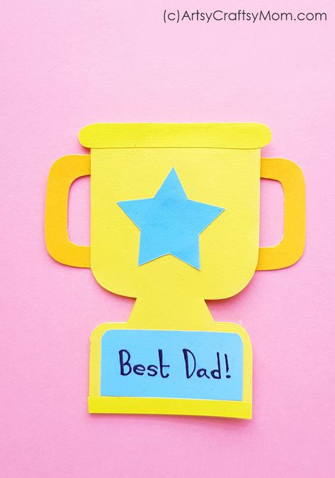 Father's Day Activity For Kids, Father Days Craft Ideas, Fathers Day Cards For Kids, Father's Day Crafts For Kids, Trophy Craft, Fathers Day Craft, Diy Father's Day Cards, Paper Flower Wall Art, Fathers Day Poems