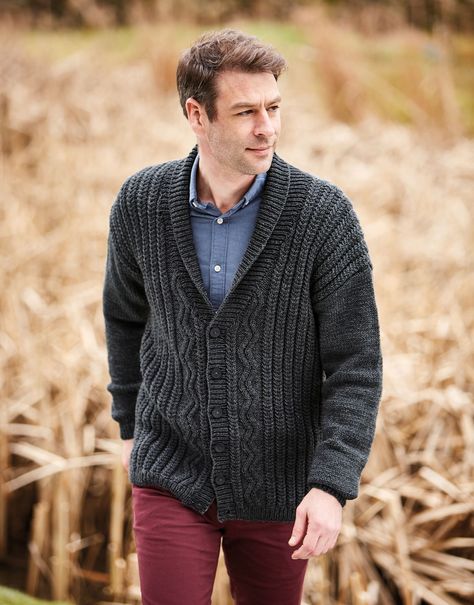 Mens Shawl Collar Sweater, Fisherman Knit Sweater, Grandma Style, Aran Cardigan, Aran Knitting Patterns, Mens Knit, Sweater Patterns, Shawl Collar Sweater, Cardigan Knitted