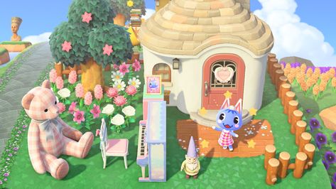 I tried to decorate them based on the villager’s hobby (education, music, fashion, etc.), style preferences, and house appearance! Rosie Acnh Yard, Animal Crossing Rosie, Rosie Animal Crossing, House Appearance, Acnh Idea, Acnh Builds, Acnh Inspo, Music Fashion, Pet Shop