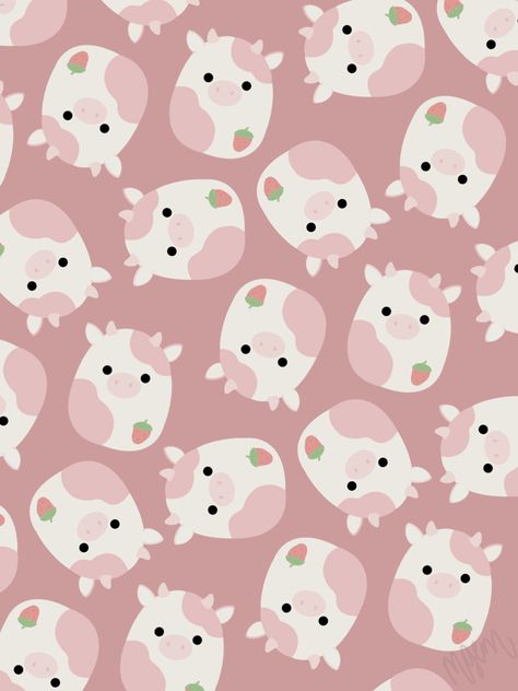 Squishmallow Wallpaper, Cow Squishmallow, Cow Wallpaper, Neutral Artwork, Cracked Wallpaper, Wallpaper Background Design, Cow Print Wallpaper, Strawberry Cow, Cute Summer Wallpapers