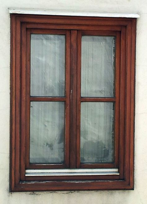 Classic 4-in-1-window with brown wooden frame. Archways In Homes, Window Frame Decor, Collage Supplies, Oak Windows, Wood Window Frame, Frames Design, Cottage Windows, House Window Design, Wooden Window Frames