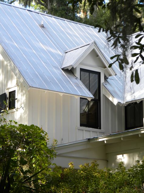 siding Vertical Siding With Metal Roof, Metal Mansard Roof, Cottage Metal Roof, Board And Batten Siding With Metal Roof, Weathered Copper Metal Roof, Metal Roof Beach House, Board And Batten Beach House, Silver Metal Roof Houses Color Combos, Light Gray Metal Roof