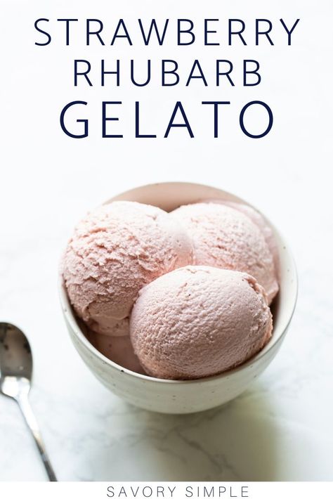 This strawberry rhubarb gelato recipe is sweet, slightly tart, and incredibly creamy! It’s a perfect summer recipe that highlights fresh produce and bright flavors. #gelato #strawberrygelato #rhubarbgelato #savorysimple Gelato Recipe, Recipe Strawberry, Frozen Dessert Recipe, Pie Crumble, Sorbet Recipes, Summer Recipe, Ice Cream Popsicles, Pudding Desserts, Strawberry Rhubarb