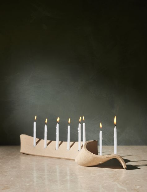 SIN is a Brooklyn-based brand that offers beautiful, handmade pieces designed with intention. This stoneware menorah offers a sculptural silhouette reflecting timeless tradition with a beautifully grounded organic design. For best fit, light with 3/8" taper candles. Modern Traditional Bedroom, Traditional Style Bedroom, Georgia Christmas, Modern Traditional Style, Magnolia Baby, Modern Candle Holders, Green Garland, Lulu And Georgia, Holiday Candles