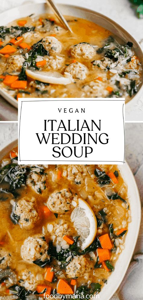 Italian Wedding Soup Vegan, Vegetarian Wedding Soup, Vegan Italian Soup Recipes, Vegan Wedding Soup, Italian Soup Recipes Vegetarian, Italian Wedding Soup Vegetarian, Vegetarian Italian Wedding Soup, Vegan Albondigas Soup, Vegan European Recipes