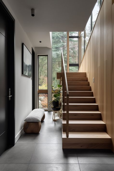 Twilight House, Scandinavian Modern House, Alaskan Homes, Mountain Modern Home, Modern Mountain House, Japandi Home, Scandinavian Style Home, Interior Windows, Modern Stairs