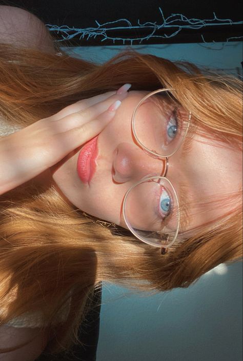 #fashion #aesthetic #glasses #glassesgirl #blueeyes" #ginger #redhair #redhead #strawberryblondehair Glasses With Red Hair, Ginger Hair With Glasses, Glasses Red Hair, Strawberry Blonde With Glasses, Strawberry Blonde With Green Eyes, Glasses For Redheads, Ginger Profile Pic, Gold Glasses Aesthetic, Red Head With Glasses