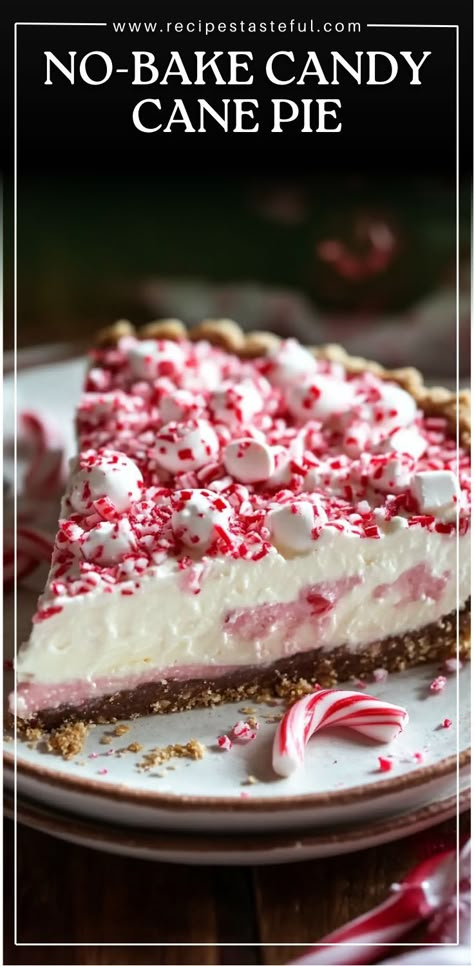 Indulge in peppermint perfection with this easy, festive dessert! Creamy, refreshing, and loaded with holiday charm, No-Bake Candy Cane Pie is the perfect treat for your Christmas celebrations. With a graham cracker crust, a peppermint-infused filling, and a festive topping, this pie will become a holiday favorite in your home Graham Cracker Crust Pie Recipes, Peppermint Pie, Candy Cane Pie, Graham Cracker Dessert, Cracker Dessert, Candy Cane Recipe, Christmas Pie, Graham Cracker Crust Pie, Cheesecake Mousse