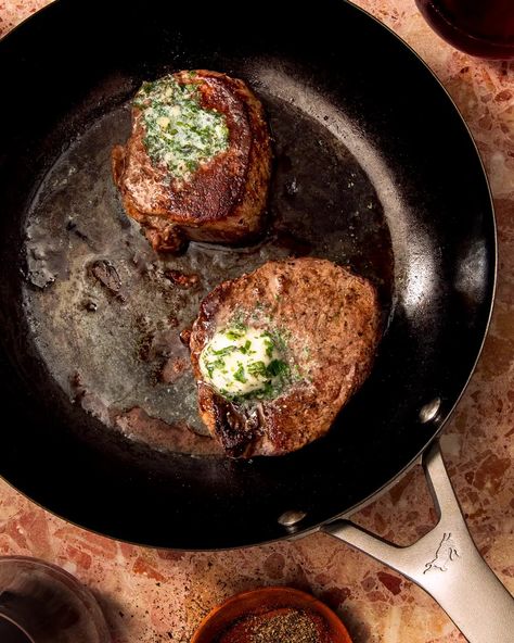 Pan-Seared Bison Tenderloin Recipe with Herb Butter | Saveur Bison Medallion Recipes, Pan Seared Beef Tenderloin, Bison Tenderloin Recipes, Buffalo Tenderloin Recipe, Bison Sirloin Steak Recipe, Bison Steak Recipes, Tenderloin Steak Recipes, Stove Top Steak, Filet Recipes