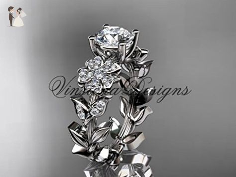 Platinum diamond leaf and vine, Cherry Blossom flower, Sakura engagement ring VD8215 - Wedding and engagement rings (*Amazon Partner-Link) Vine Wedding Ring, Flower Sakura, Floral Wedding Ring, Cherry Blossom Flower, Black Engagement Ring, Floral Engagement Ring, Flower Engagement Ring, Yellow Engagement Rings, Gold Diamond Engagement Rings