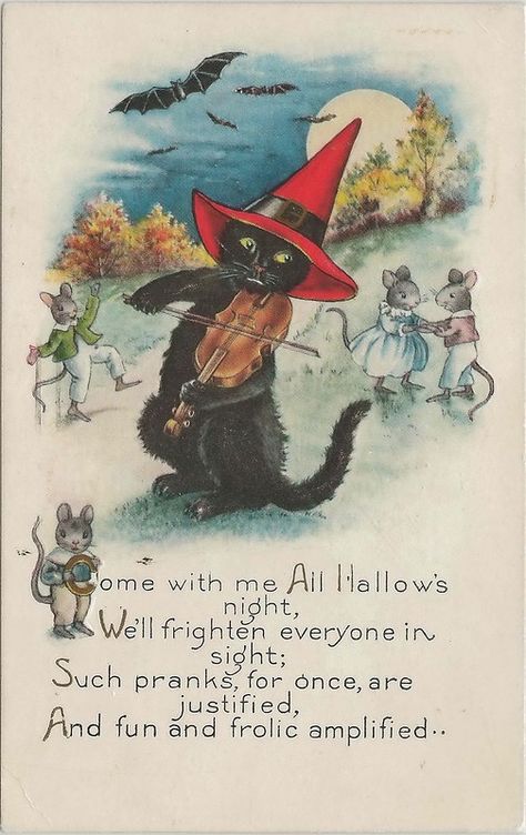 Halloween GREAT 1923 Fiddle Playing Black Cat in Witches H… | Flickr Halloween Craft Projects, Good Pranks, Halloween Greetings, Cat Clipart, Witch Cat, Come With Me, Cute Black Cats, Cat Cards, Textured Paper