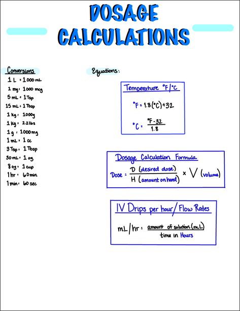 Nursing Conversions, Dosage Calculations Nursing, Lpn Student, Dosage Calculations, Home Health Nurse, Basic Anatomy, Nclex Pn, Student Tips, Nclex Study