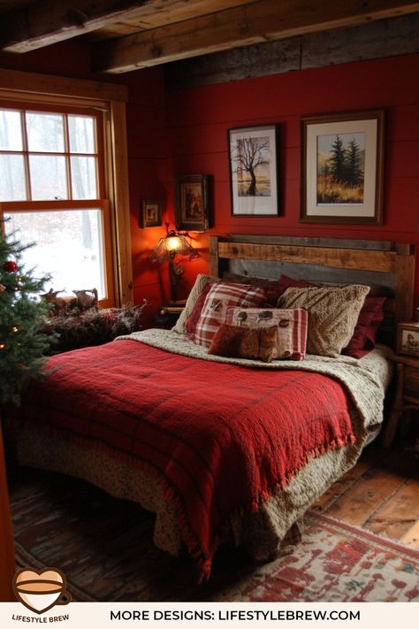 Rustic Style Bedroom Ideas - LifeStyle Brew Log Cabin Bedroom Ideas Master Suite, Log Cabin Bedroom Ideas, Primitive Bedroom Decor, Log Cabin Bedroom, Rustic Style Bedroom, Style Bedroom Ideas, Farmhouse Inspired Decor, Primitive Bedroom, Rustic Ladder