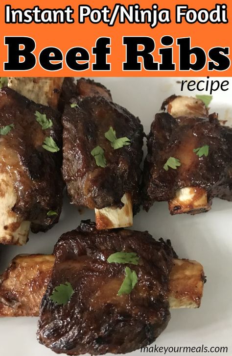 The BEST Barbecue Beef Ribs recipe - using the Instant Pot or Ninja Foodi.  #pressurecooker #instantpot #ninjafoodi #beef #ribs #short #back #easy #recipe #aircrisp #barbecue #fathersday #makeyourmeals Ninja Foodi Short Ribs, Beef Short Ribs Ninja Foodi, Short Ribs Ninja Foodi, Ribs Recipe Instant Pot, Barbecue Beef Ribs, Bbq Short Ribs, Beef Back Ribs, Ninja Cooking System Recipes, Vegetarian Grilling