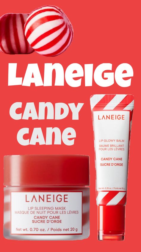 New! Laneige candy cane lip mask and lip glowy balm Cardboard Skincare, Lip Glowy Balm, Gymnastics Tricks, Xmas List, Lip Butter, Diy Cardboard, Lip Mask, Skincare Makeup, Christmas Wishlist