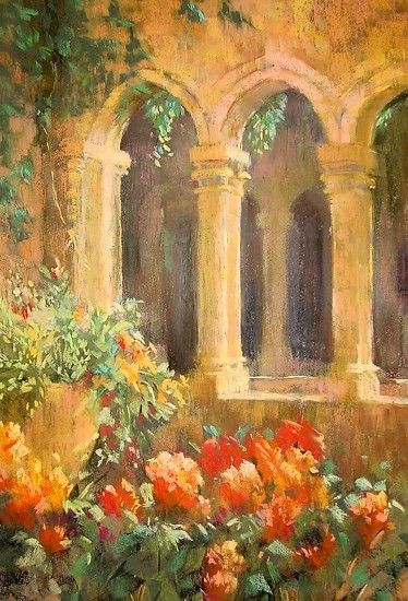 abbeye de valmagne by jackie SIMMONDS Pastel ~  x Pastel Architecture, Soft Pastel Art, Oil Pastel Art, Oil Pastel Drawings, Cityscape Art, Chalk Pastels, Architecture Illustration, Pastel Drawing, Pastel Art