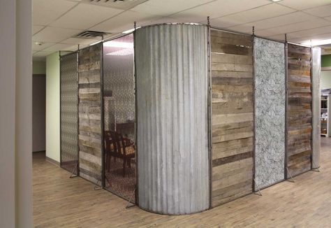 Tin And Wood Walls, Galvanized Tin Walls, Glass Terrazzo, Sheet Metal Wall, Metal Interior Design, Corrugated Wall, Interior Wall Panels, Cabin Garage, Corrugated Metal Wall