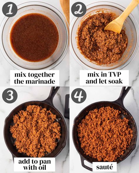 Vegetarian Ground Beef, Crumbles Recipes, Ground Beef Substitute, Tvp Recipes, Vegan Meat Recipe, Vegan Ground Beef, Ground Beef Recipe, Plant Based Diet Recipes, Ground Meat Recipes