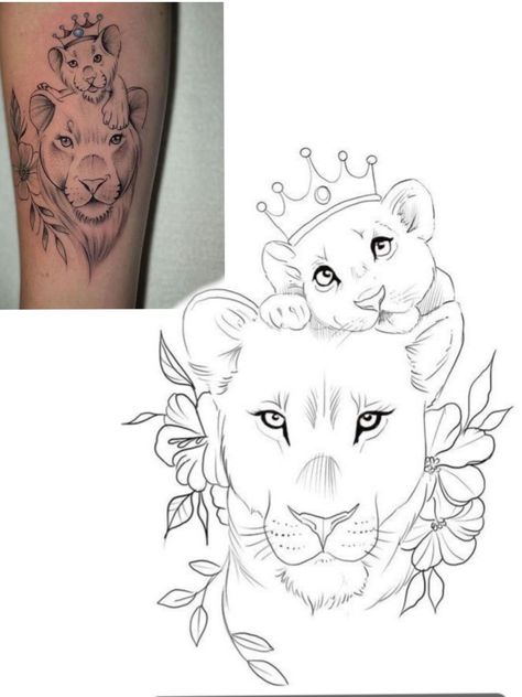 Leo Lion Tattoos, Lioness And Cub Tattoo, Lioness Tattoo Design, Baby Footprint Tattoo, Feminine Shoulder Tattoos, Ink Tattoo Design, Minimal Tattoo Designs, Red Tattoo Ideas, Red Ink Tattoo