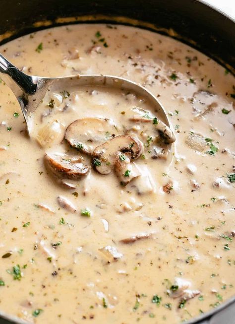 Vegan Cream Of Mushroom Soup, Vegan Cream Of Mushroom, Vegan Garlic Bread, Vegan Dinner Rolls, Soup Store, Mushroom Soup Recipe, Creamy Mushroom Soup, Comforting Soup, Mushroom Soup Recipes