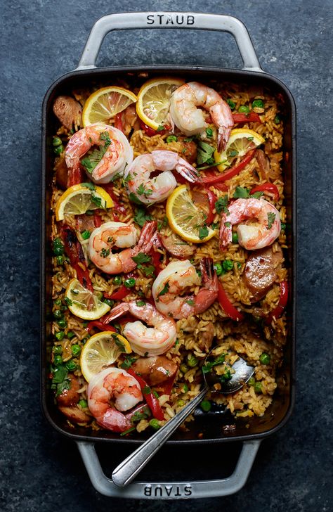 Fridge Foraging: Oven Baked Paella — Amanda Frederickson Seafood Pasta Bake, Paella Recipes, Paella Party, Chicken Paella, Paella Recipe Seafood, Presentation Food, Seafood Bake, Seafood Paella, Paella Recipe