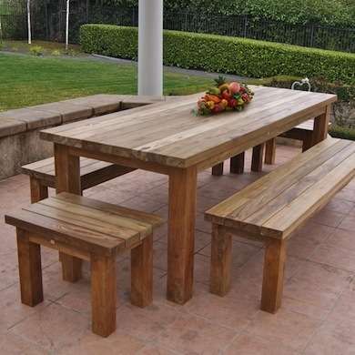 Teak is durable but needs to be refreshed every few seasons. Use a teak cleanser, lightly sand, and seal for protection. Wooden Outdoor Furniture, Teak Patio Furniture, Wood Patio Furniture, Teak Outdoor Furniture, Bench Decor, Farmhouse Ideas, Wood Patio, Outdoor Furniture Plans, Pallet Furniture Outdoor