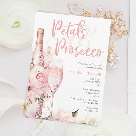 Petals Prosecco, Petals And Prosecco Bridal, Petals And Prosecco, Boho Blush Pink, Summer Invitation, Bridal Shower Planning, Bridal Brunch Invitations, Summer Bridal Showers, Elegant Bridal Shower