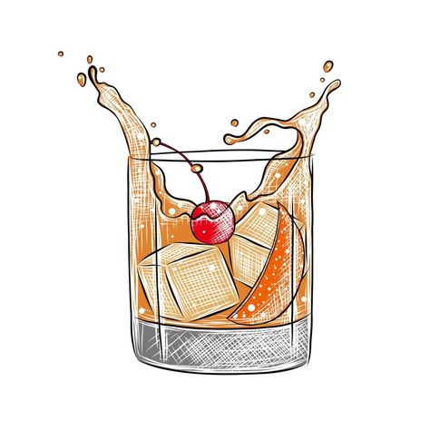 Old Fashioned Drink, Cocktail Illustration, Poster Decorations, Alcoholic Cocktails, Cocktail Art, Old Fashioned Cocktail, Cityscape Photos, Logo Banners, Fashion Poster