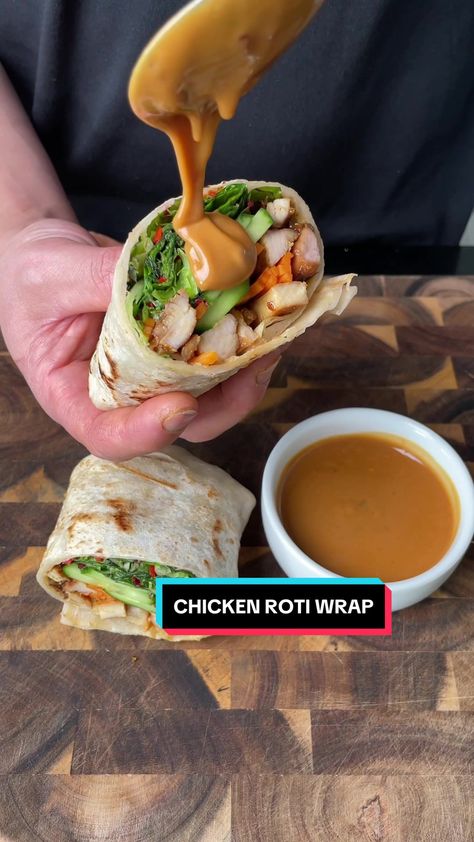 Dan Roberts on TikTok Asian Style Salad, Roti Wrap, Chicken Roti, Satay Chicken, Sliced Cucumber, Chilli Seeds, Kecap Manis, Coriander Powder, Garlic