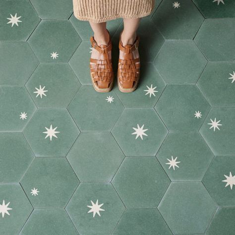 The Starry Night, Encaustic Cement Tile, Encaustic Tile, Downstairs Bathroom, Tile Inspiration, Tiles Design, Hexagon Tiles, Bathroom Trends, Bathroom Floor Tiles