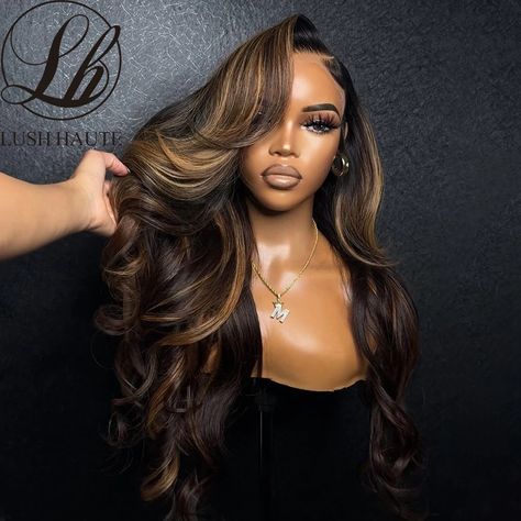 Body Wave Highlight Lace Front Wigs Synthetic Omber Blonde /Chocolate Brown  Lace Frontal Wigs Heat Wigs Brown, Color Rubio, Bronde Balayage, Honey Blonde Highlights, Synthetic Lace Wigs, Body Wave Wig, Honey Blonde, Wig Accessories, Synthetic Lace Front Wigs