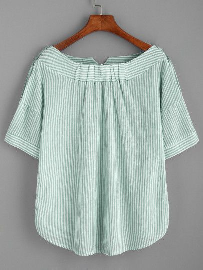 Shop Boat Neckline Striped Blouse With Buttons online. SheIn offers Boat Neckline Striped Blouse With Buttons & more to fit your fashionable needs. Blouse With Buttons, Boat Neck Blouse, Shirt Refashion, Refashion Clothes, Mode Inspiration, Striped Blouse, Upcycle Clothes, Sewing Clothes, Boat Neck