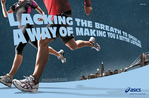 perfect Better Listener, Runner Humor, Ad Layout, Creative Advertising Design, Publicidad Creativa, Running Humor, Running Quotes, Running Inspiration, Sports Graphic Design