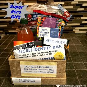 Running away? I'll help you pack.: Super Hero Box Gift Kids Camp Ideas, Silent Auction Ideas, Personalized Gift Baskets, Superhero Gifts, Kids Camp, Themed Gift Baskets, Auction Ideas, Silent Auction, Real Hero