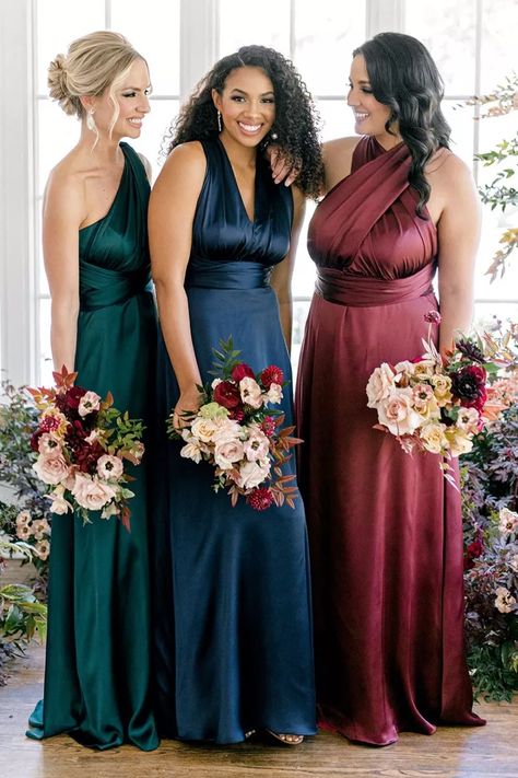 Jewel Tone Dresses, Jewel Tone Bridesmaid Dresses, Jewel Tone Bridesmaid, Jewel Tone Dress, Easter Dresses For Toddlers, Crystal Wedding Dress, Jewel Tone Wedding, Velvet Bridesmaid Dresses, Boda Mexicana