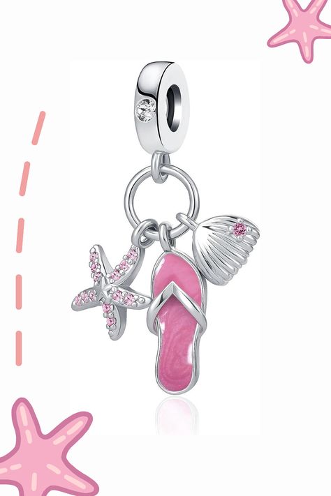 #pink#aesthetic#cute#starfish#beach#preppy#cheap Aesthetic Pandora, Pandora Charms Pink, Pandora Bracelet Charms Ideas, Pandora Charms Disney, Pandora Bracelet Designs, Blue Starfish, Pandora Collection, Pandora Jewelry Charms, Pink Charm