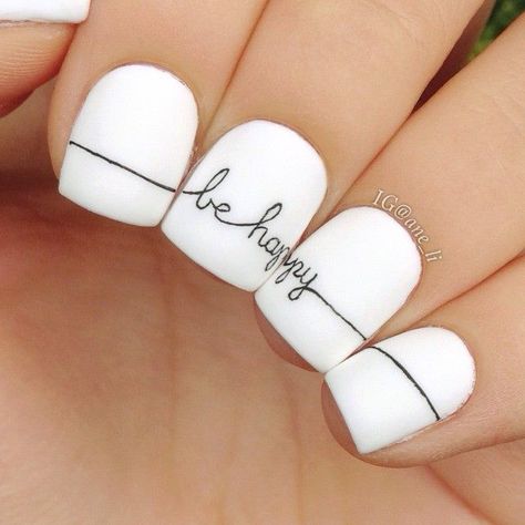 Today is letter writing day. How about writing on our nails instead. Created by @ane_li. We hope you are happy wherever you are. Minimalist Nail Art, Happy Nails, White Acrylic Nails, White Nail Polish, Super Nails, White Nail, Minimalist Nails, Easy Nail Art, Cool Nail Art