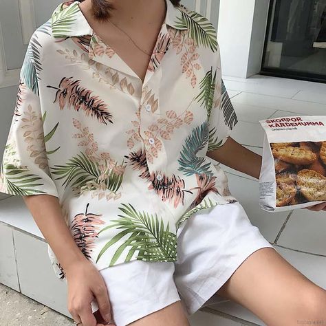 Printed Chiffon Tops, Half Sleeve Shirt, Half Shirt, Y2k Aesthetic Fashion, Women Summer Casual, Hawaii Style, Rainbow Outfit, Half Sleeve Shirts, Half Sleeve Blouse