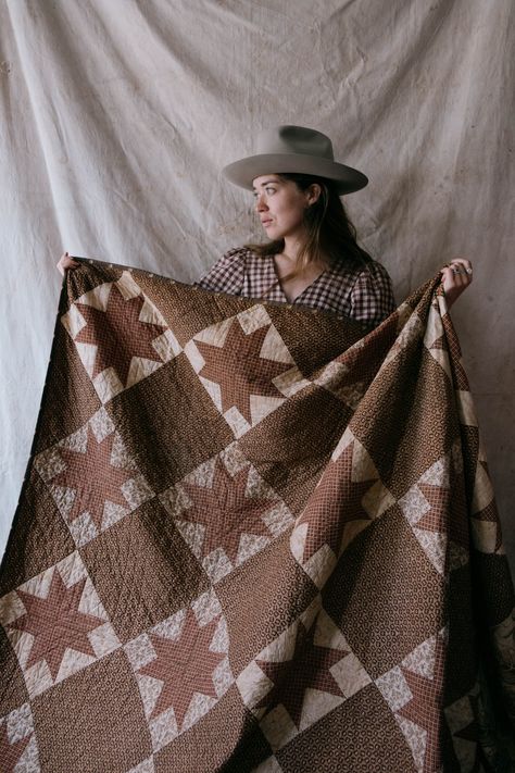 Quilts — Shop — FOLKLING 8 Point Star, Beauty In Imperfection, Eight Pointed Star, Cozy Quilts, Star Quilts, Shades Of Brown, Patch Quilt, The Maker, Star Quilt