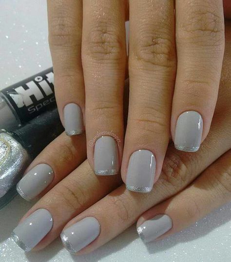 Grey French Manicure Nails, Grey French Manicure, Grey French Nails, Grey Acrylic Nails, White Tip Nails, Latest Nail Designs, Color For Nails, French Manicure Nails, Fancy Nails Designs