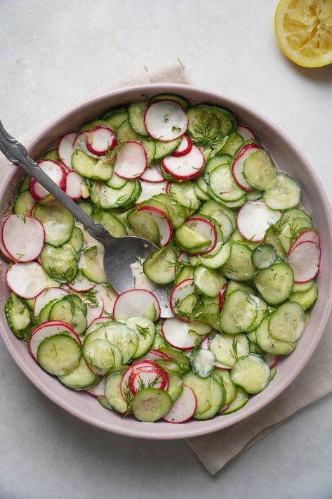 Cucumber Salad Recipes, Homemade Mayo, Persian Cucumber, Cucumber Recipes Salad, Fresh Dill, Lemon Pepper, Radishes, Cucumber Salad, Side Salad